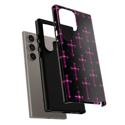 Neon Pink Cross Pattern Phone Case | Tough Protective Case for Iphone, Samsung Galaxy and Pixel