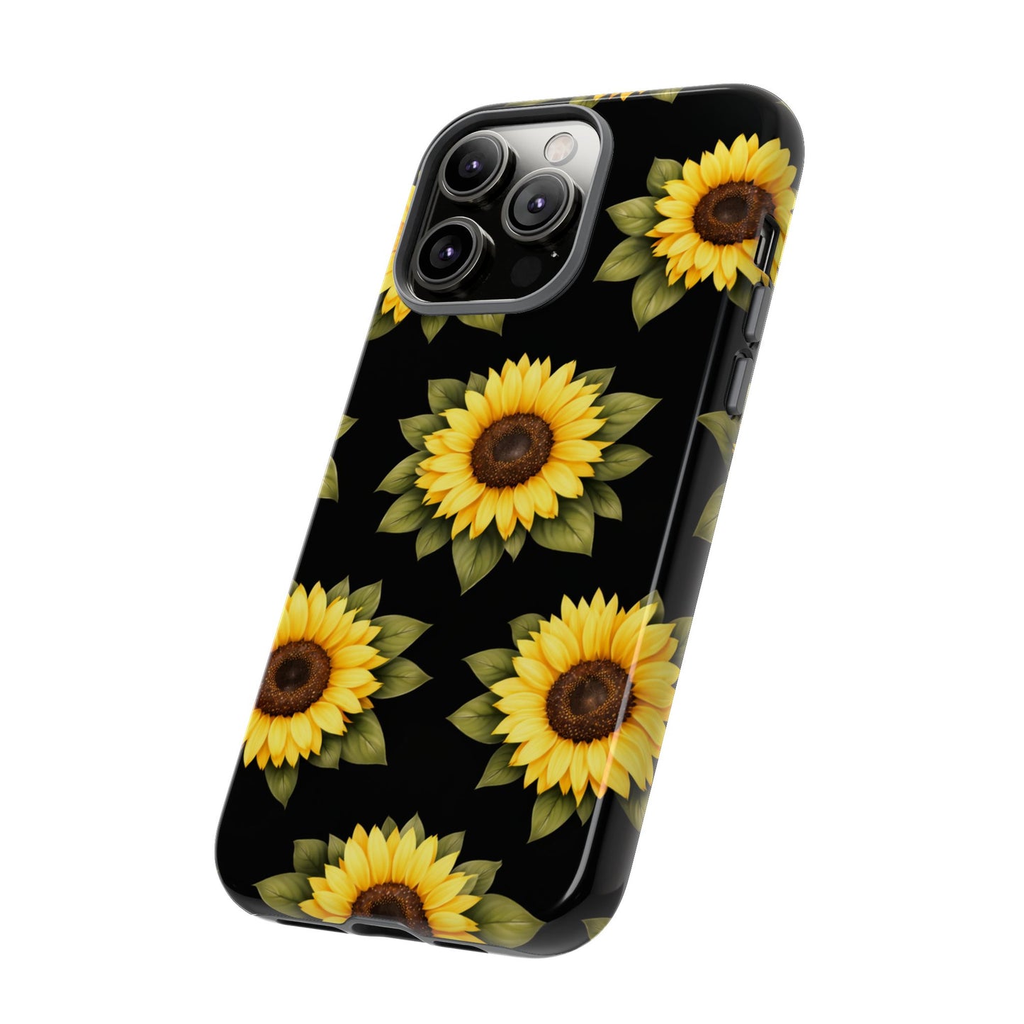Sunflower Floral Tough Phone Case – Black Background Protective Cover for Iphone, Samsung Galaxy and Pixel