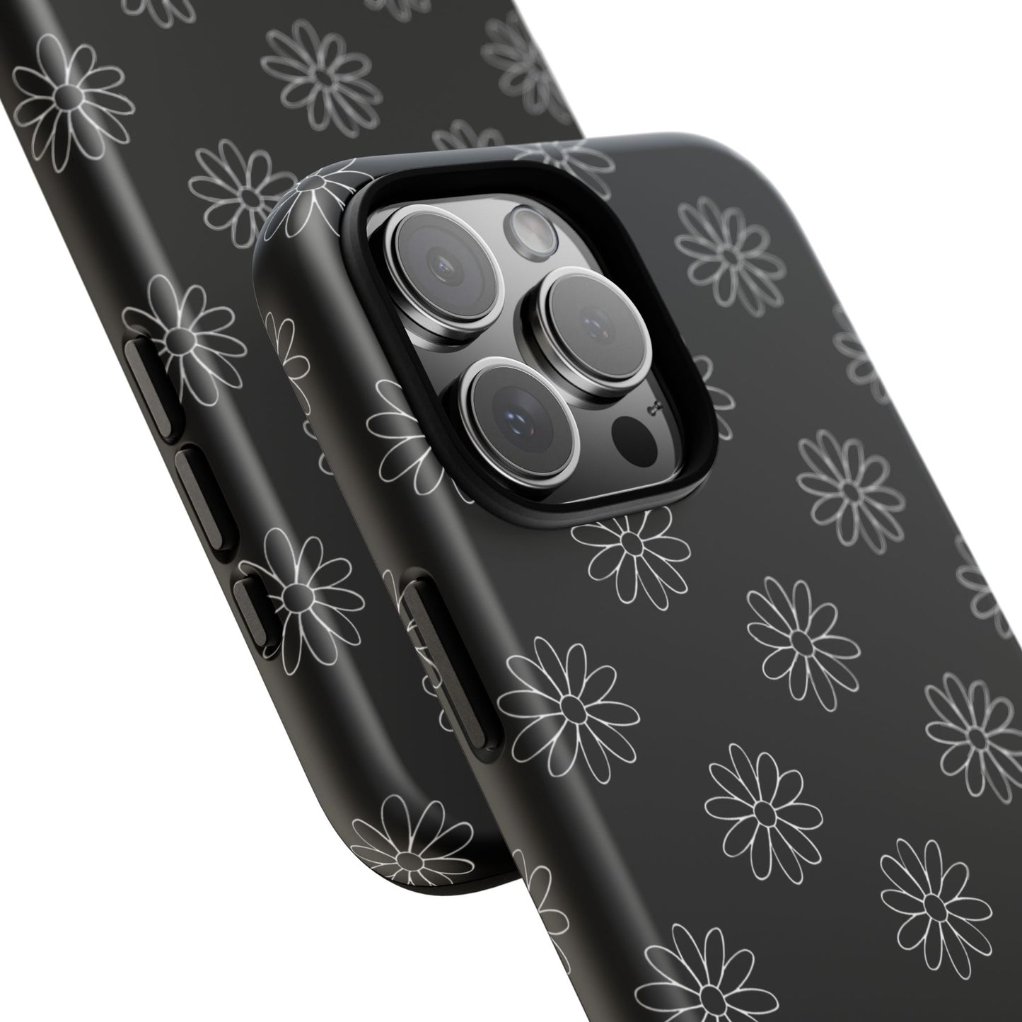 Black Daisy Floral Phone Case – Slim Protective Tough Case for Iphone, Samsung Galaxy and Pixel