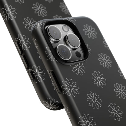 Black Daisy Floral Phone Case – Slim Protective Tough Case for Iphone, Samsung Galaxy and Pixel