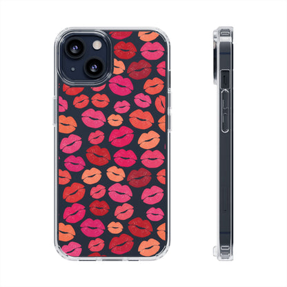 Kiss Print Clear Phone Case | Red Lip Pattern Impact-Resistant Case