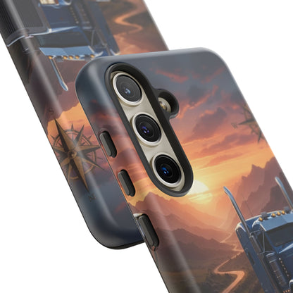 Semi Truck Sunset Phone Case | Trucker Gift | Diesel Truck Highway Road iPhone & Samsung Tough Protective Case