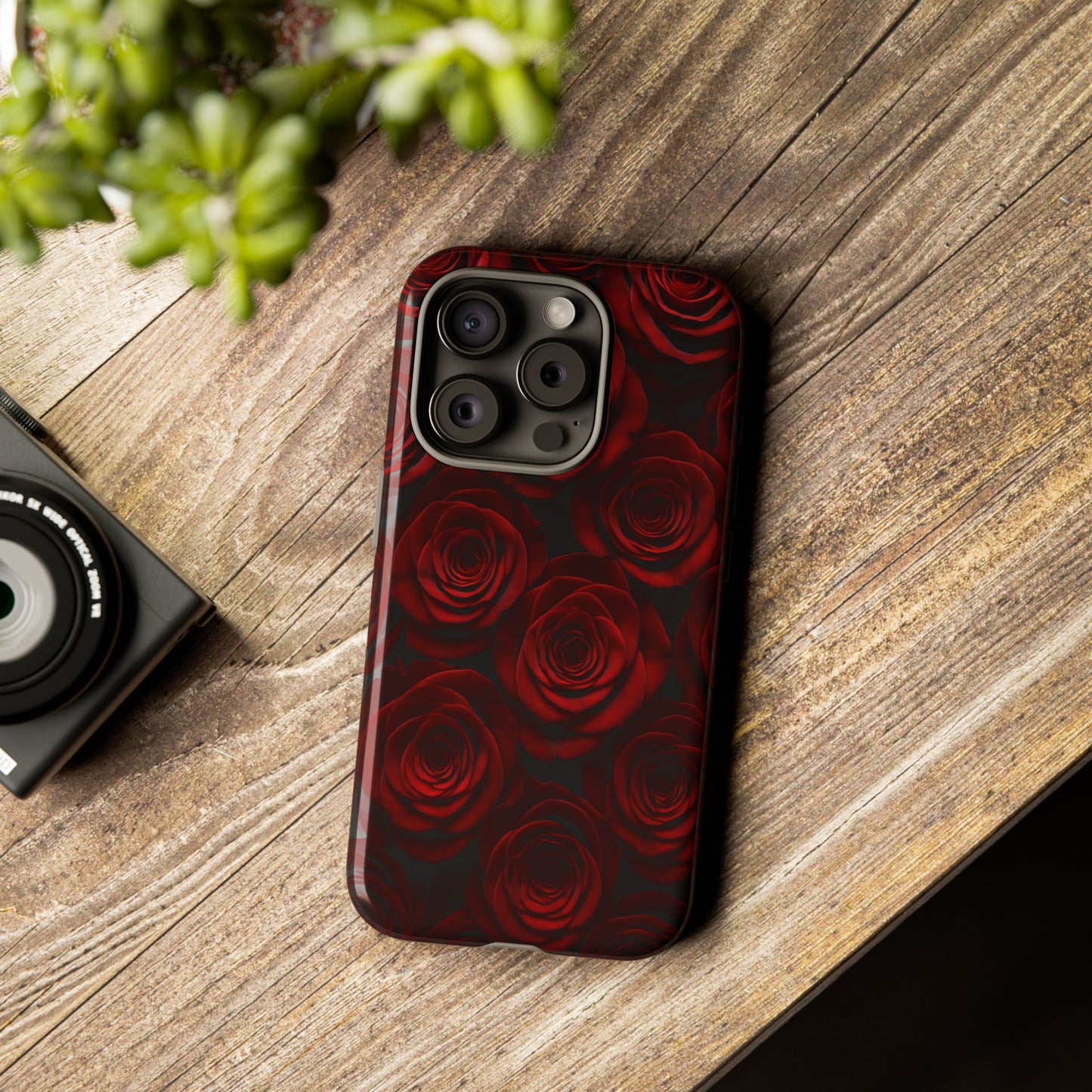 Dark Red Rose Phone Case – Gothic Floral Tough Case (iPhone, Samsung, Pixel)