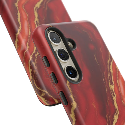 Red Agate Marble Phone Case – Gold Vein Luxury Stone Tough Case (iPhone, Samsung, Pixel)