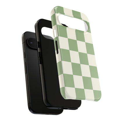 Sage Green Checkerboard Phone Case | Minimal Aesthetic Checkered iPhone & Samsung Tough Case