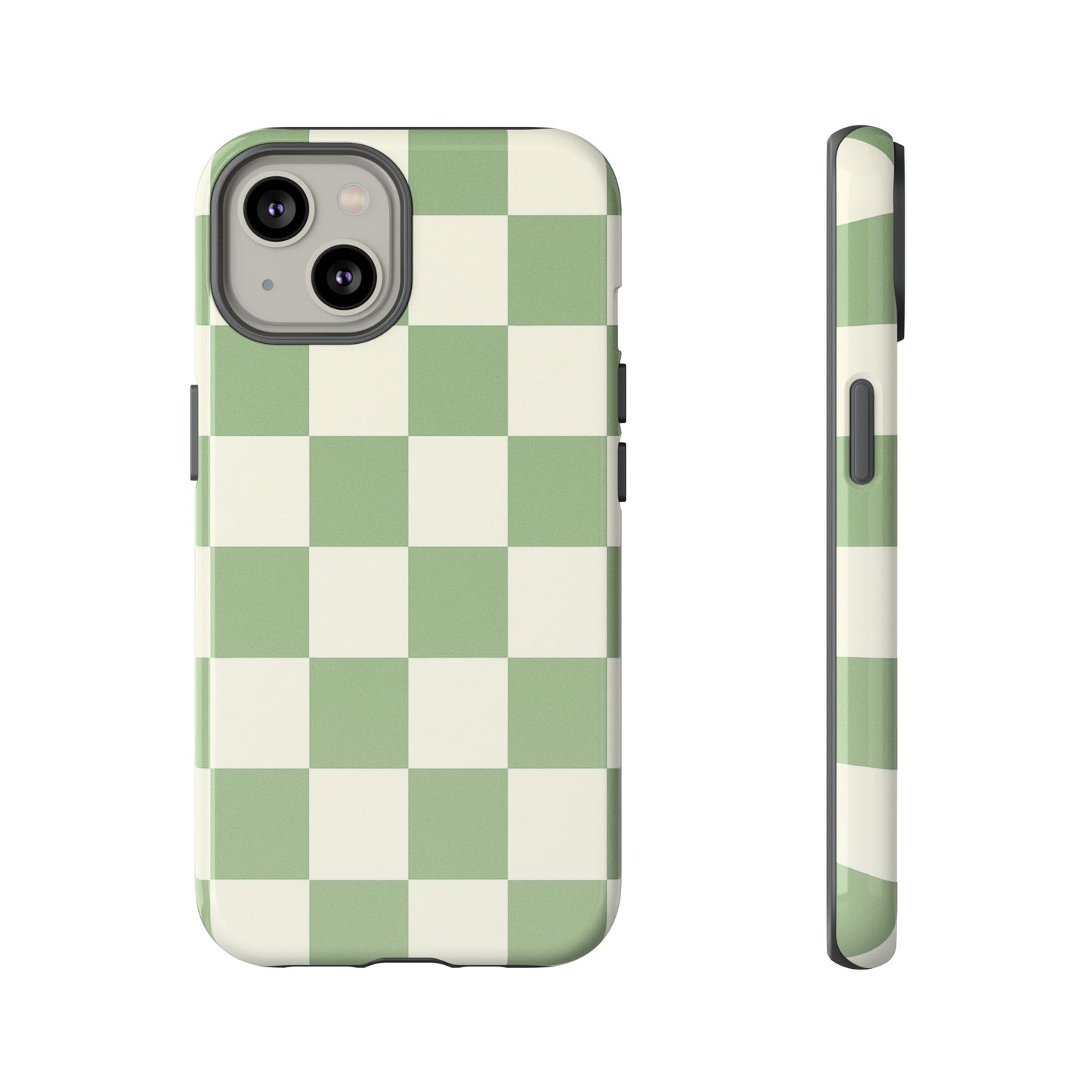 Sage Green Checkerboard Phone Case | Minimal Aesthetic Checkered iPhone & Samsung Tough Case