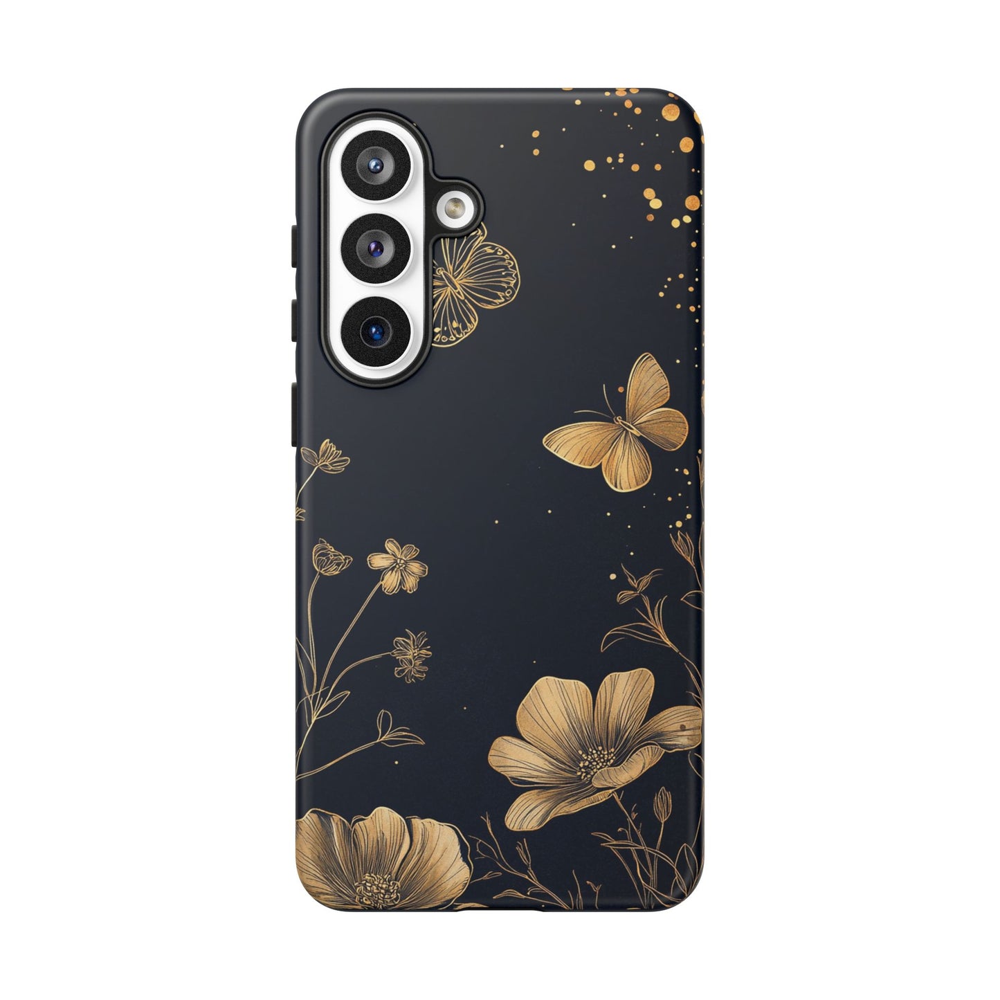 Gold Floral Butterfly Phone Case, Dark Aesthetic Botanical, Elegant Black Luxury iPhone Samsung Cover