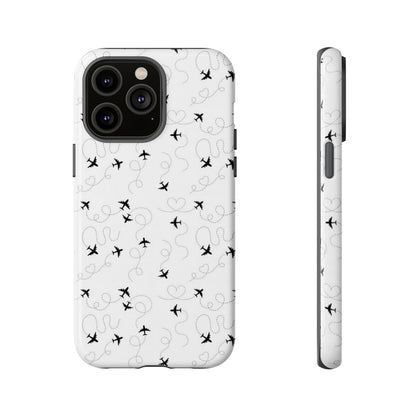 Minimal Paper Airplane Pattern Phone Case – Black White Aesthetic Tough Cover