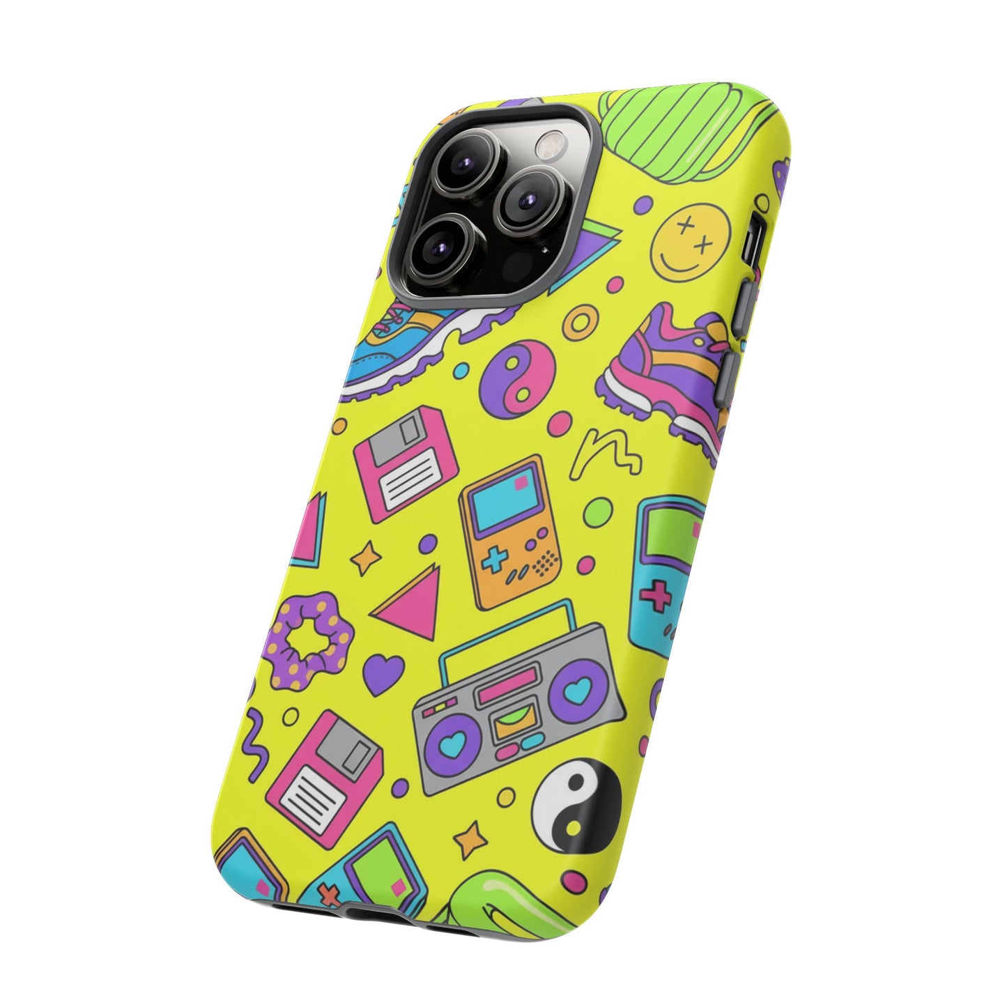 90s Retro Neon Phone Case – Y2K Nostalgia Colorful Icons Tough Protective Case