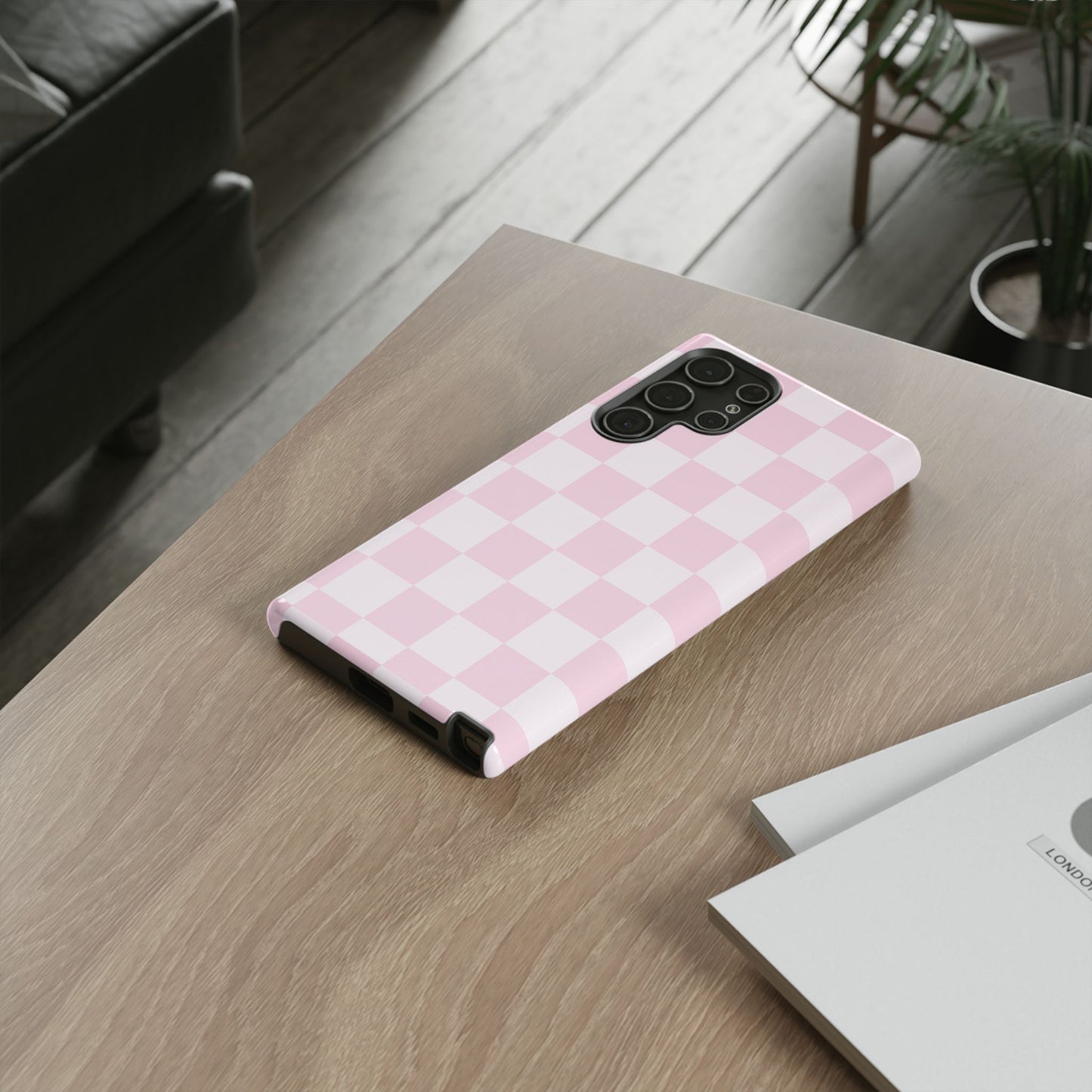 Pink Checkerboard Phone Case | Aesthetic Tough Protective Case