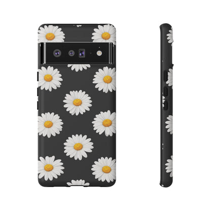 Black Daisy Floral Tough Phone Case – Cute Protective Cover for Iphone, Samsung Galaxy and Pixel