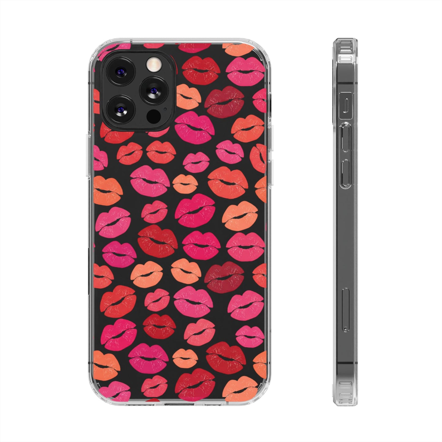 Kiss Print Clear Phone Case | Red Lip Pattern Impact-Resistant Case