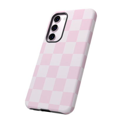 Light Pink Checkerboard Phone Case | Pastel Aesthetic Checkered iPhone & Samsung Tough Case