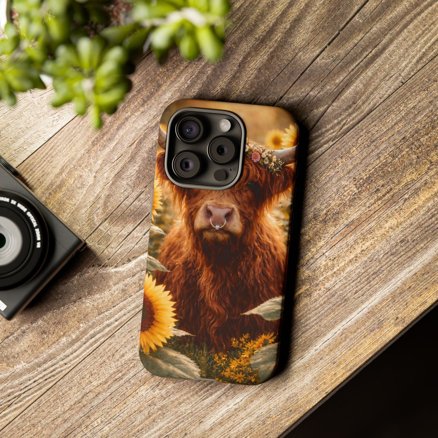 Highland Cow Sunflower Phone Case | Floral Farmhouse iPhone, Samsung Galaxy and Pixel Cover