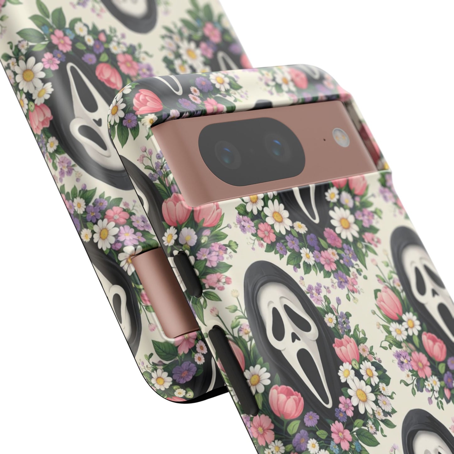 Floral Ghost Face Aesthetic Phone Case – Cute Spooky Tough Cover