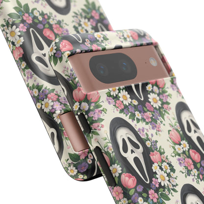 Floral Ghost Face Aesthetic Phone Case – Cute Spooky Tough Cover