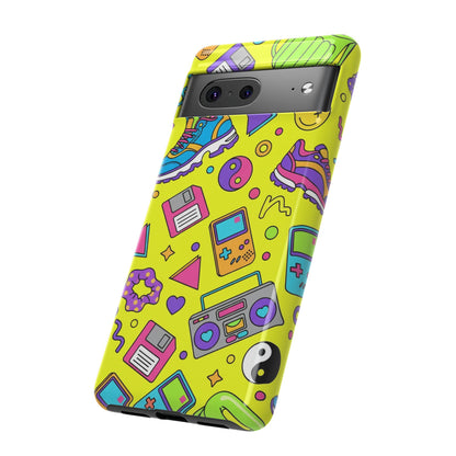90s Retro Neon Phone Case – Y2K Nostalgia Colorful Icons Tough Protective Case
