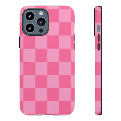 Pink Checkerboard Phone Case – Cute Aesthetic Tough Case for iPhone & Samsung