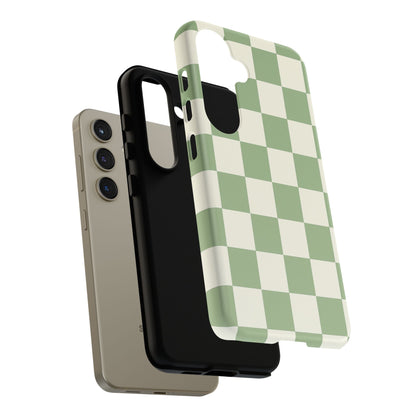 Sage Green Checkerboard Phone Case | Minimal Aesthetic Tough Case
