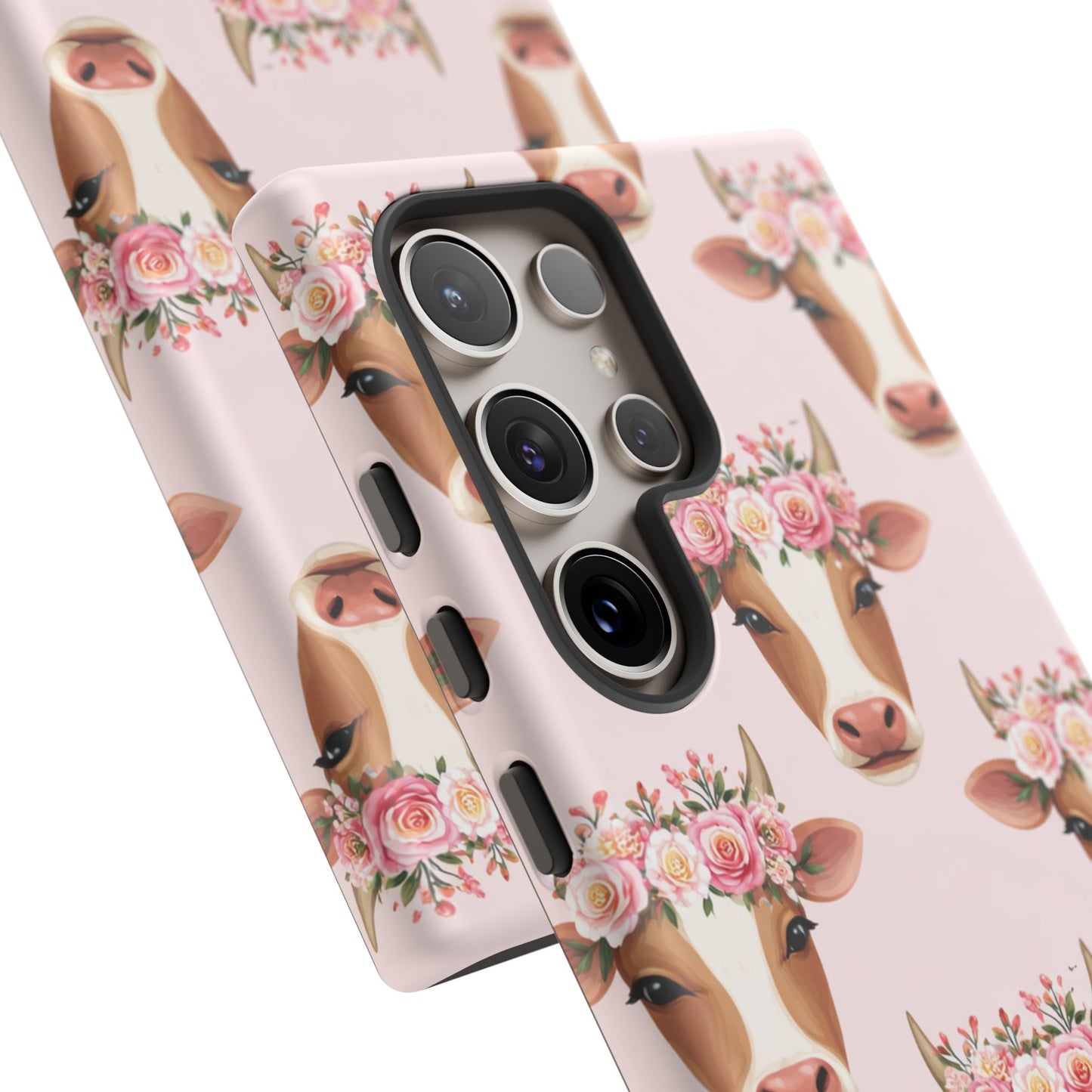 Floral Cow Phone Case – Cute Pink Cow Print Tough Protective Case for Iphone, Samsung Galaxy and Pixel