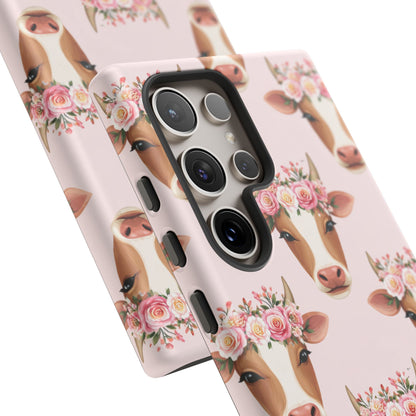 Floral Cow Phone Case – Cute Pink Cow Print Tough Protective Case for Iphone, Samsung Galaxy and Pixel