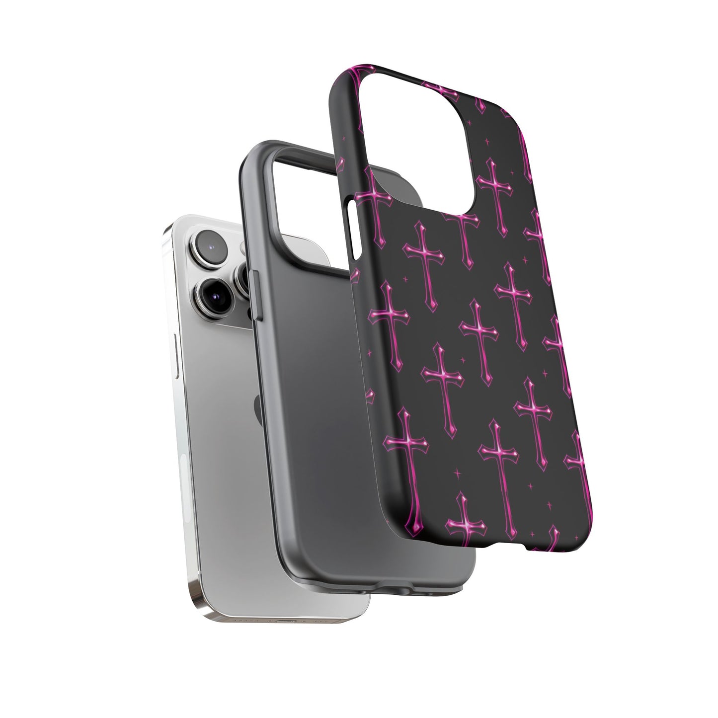 Neon Pink Cross Pattern Phone Case | Tough Protective Case for Iphone, Samsung Galaxy and Pixel