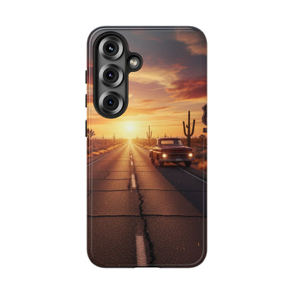 Route 66 Sunset Desert Highway Phone Case – Road Trip Travel Aesthetic Tough Case