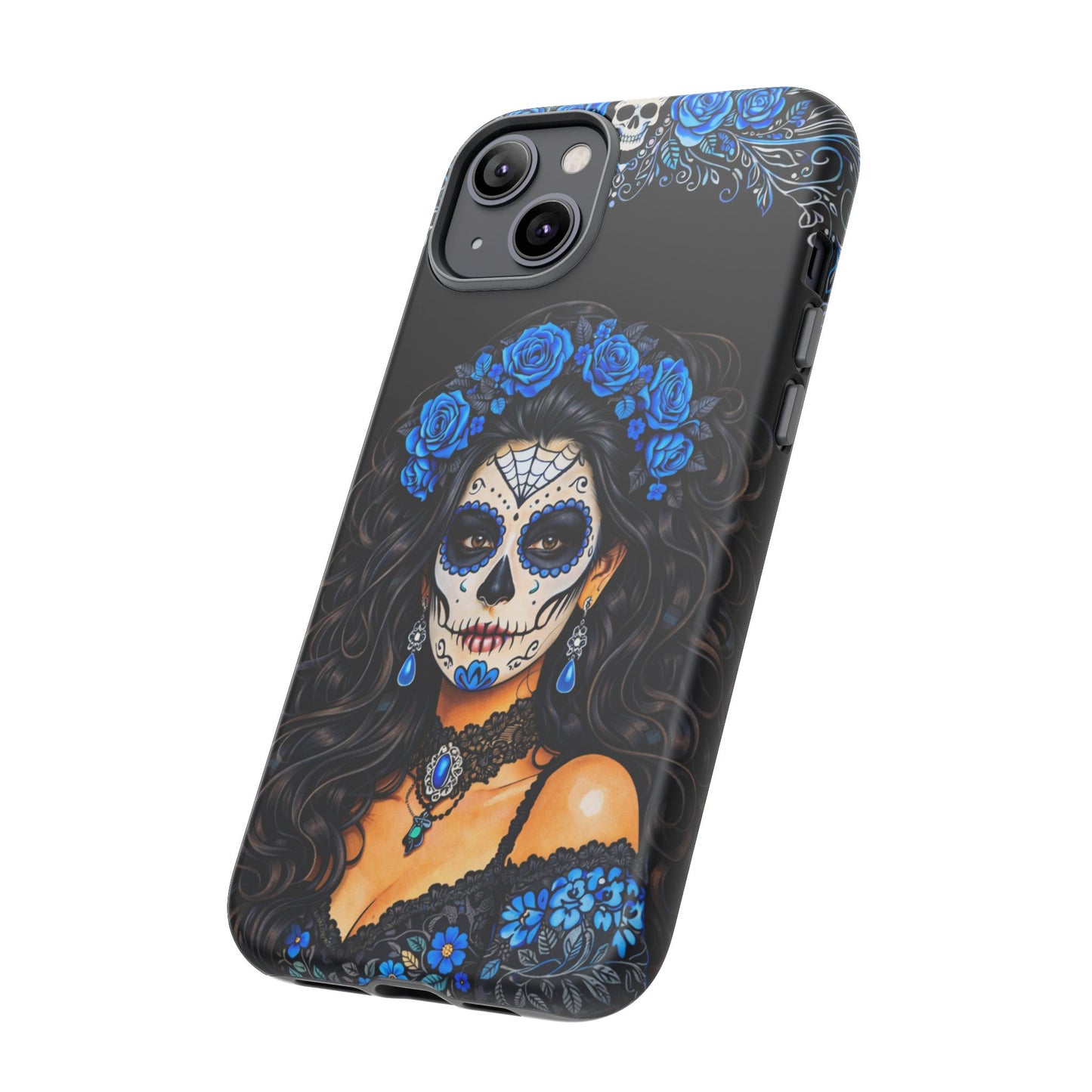 Blue Sugar Skull Woman Phone Case – Day of the Dead Aesthetic Tough Cover