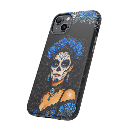 Blue Sugar Skull Woman Phone Case – Day of the Dead Aesthetic Tough Cover