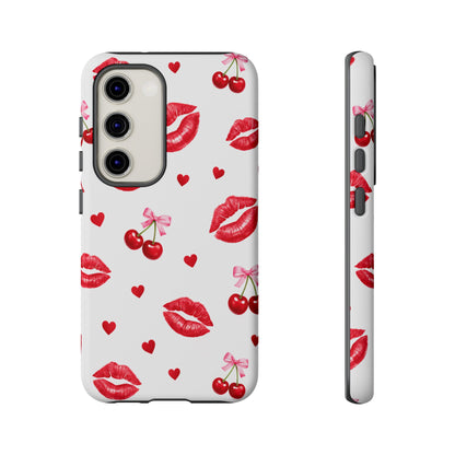 Red Lips & Cherry Phone Case – Y2K Retro Aesthetic Tough Cover