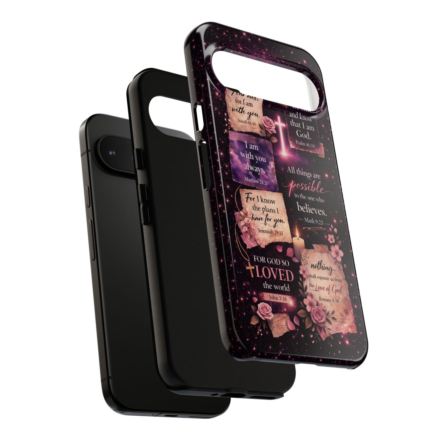 Christian Bible Verse Phone Case Pink Floral Faith Tough Protective Cover Gift