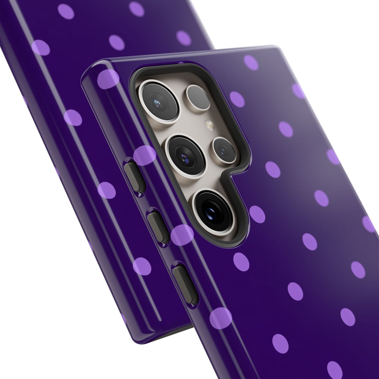 Purple Polka Dot Tough Phone Case – Cute Stylish Durable Protective Cover for Iphone, Samsung Galaxy and Pixel