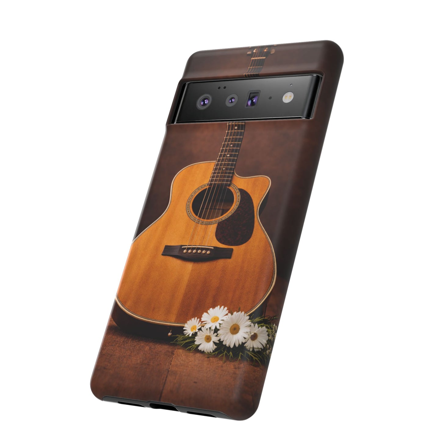 Acoustic Guitar Daisy Phone Case | Rustic Music Lover Tough Cover