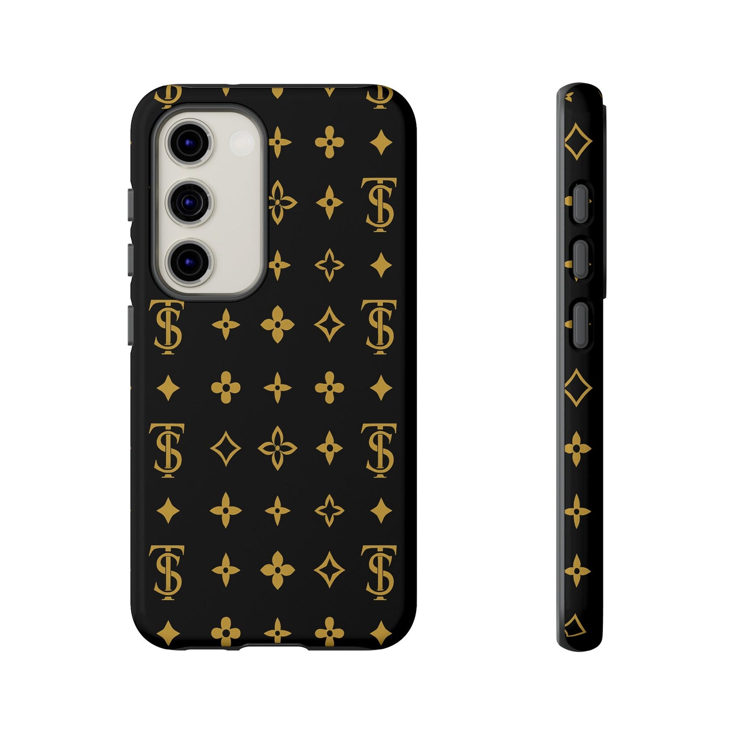 Gold Monogram Pattern Tough Phone Case | Black & Gold Luxury Design for Iphone, Samsung Galaxy and Pixel