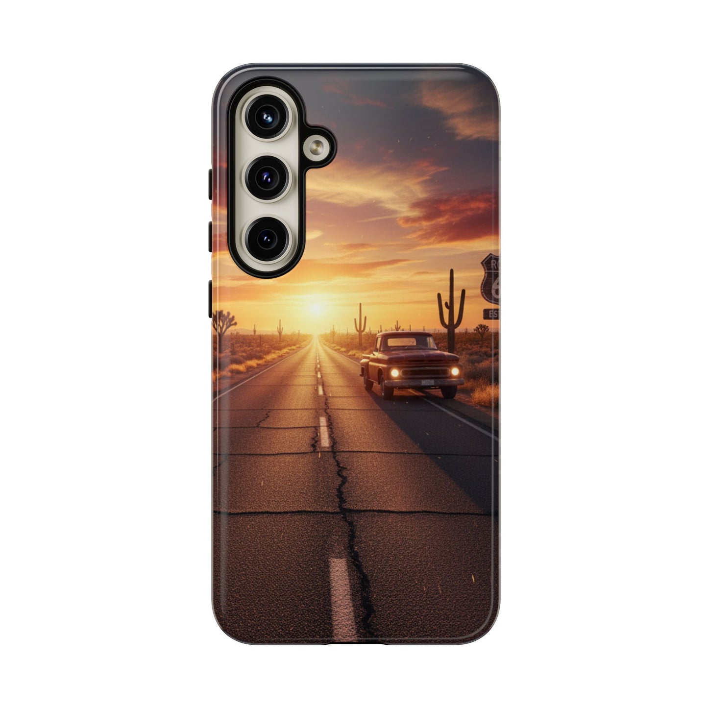Route 66 Sunset Desert Highway Phone Case – Road Trip Travel Aesthetic Tough Case