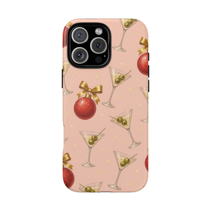 Cocktail Ornament Phone Case – Pink Martini & Cherry Pattern | Glossy or Matte for Iphone, Samsung Galaxy and Pixel