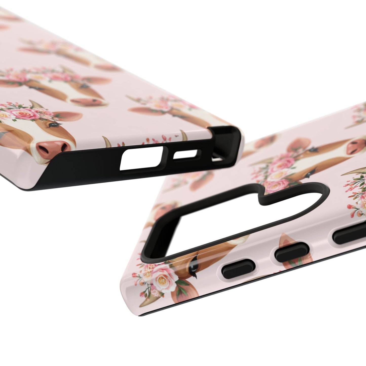 Floral Cow Phone Case – Cute Pink Cow Print Tough Protective Case for Iphone, Samsung Galaxy and Pixel