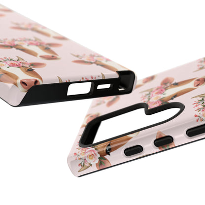 Floral Cow Phone Case – Cute Pink Cow Print Tough Protective Case for Iphone, Samsung Galaxy and Pixel