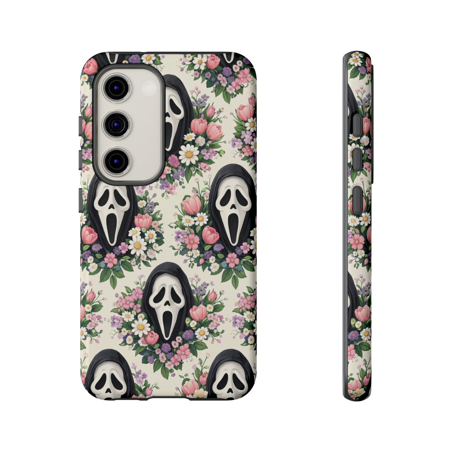 Floral Ghost Face Aesthetic Phone Case – Cute Spooky Tough Cover