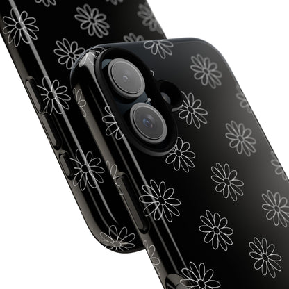 Black Daisy Floral Phone Case – Slim Protective Tough Case for Iphone, Samsung Galaxy and Pixel