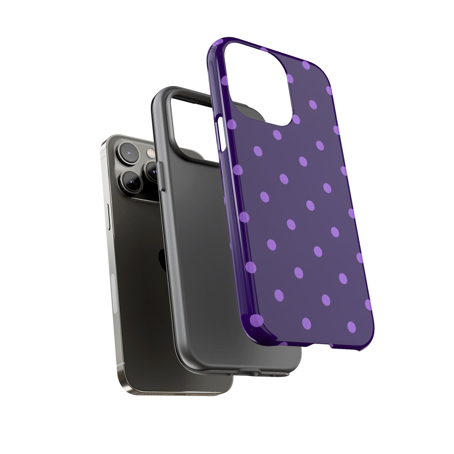 Purple Polka Dot Tough Phone Case – Cute Stylish Durable Protective Cover for Iphone, Samsung Galaxy and Pixel