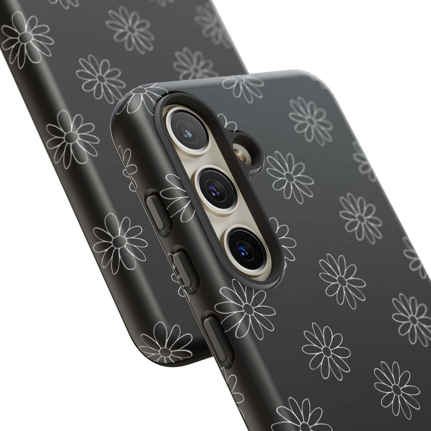 Black Daisy Floral Phone Case – Slim Protective Tough Case for Iphone, Samsung Galaxy and Pixel