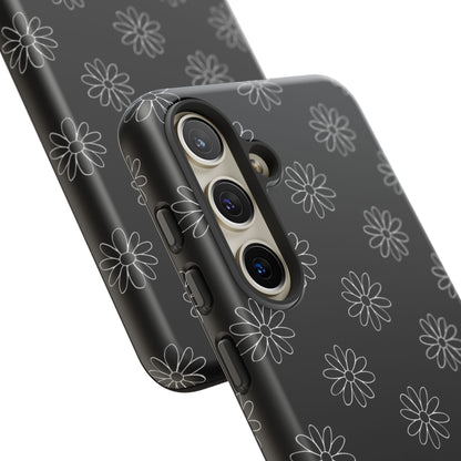 Black Daisy Floral Phone Case – Slim Protective Tough Case for Iphone, Samsung Galaxy and Pixel