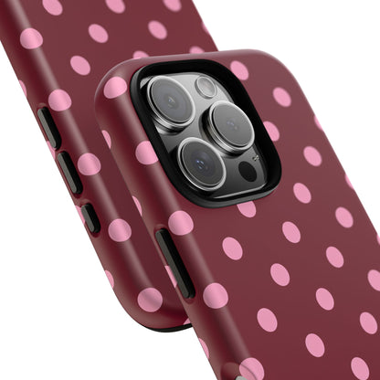 Pink Polka Dot Phone Case – Cute Aesthetic Tough Protective Phone Cover for Iphone, Samsung Galaxy and Pixel