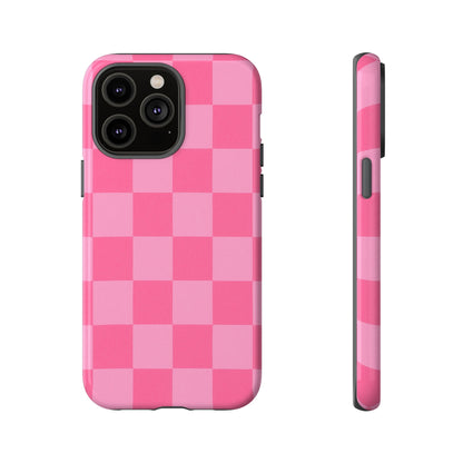 Pink Checkerboard Phone Case – Cute Aesthetic Tough Case for iPhone & Samsung