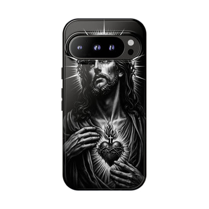 Jesus Sacred Heart Phone Case Black White Christian Faith Aesthetic