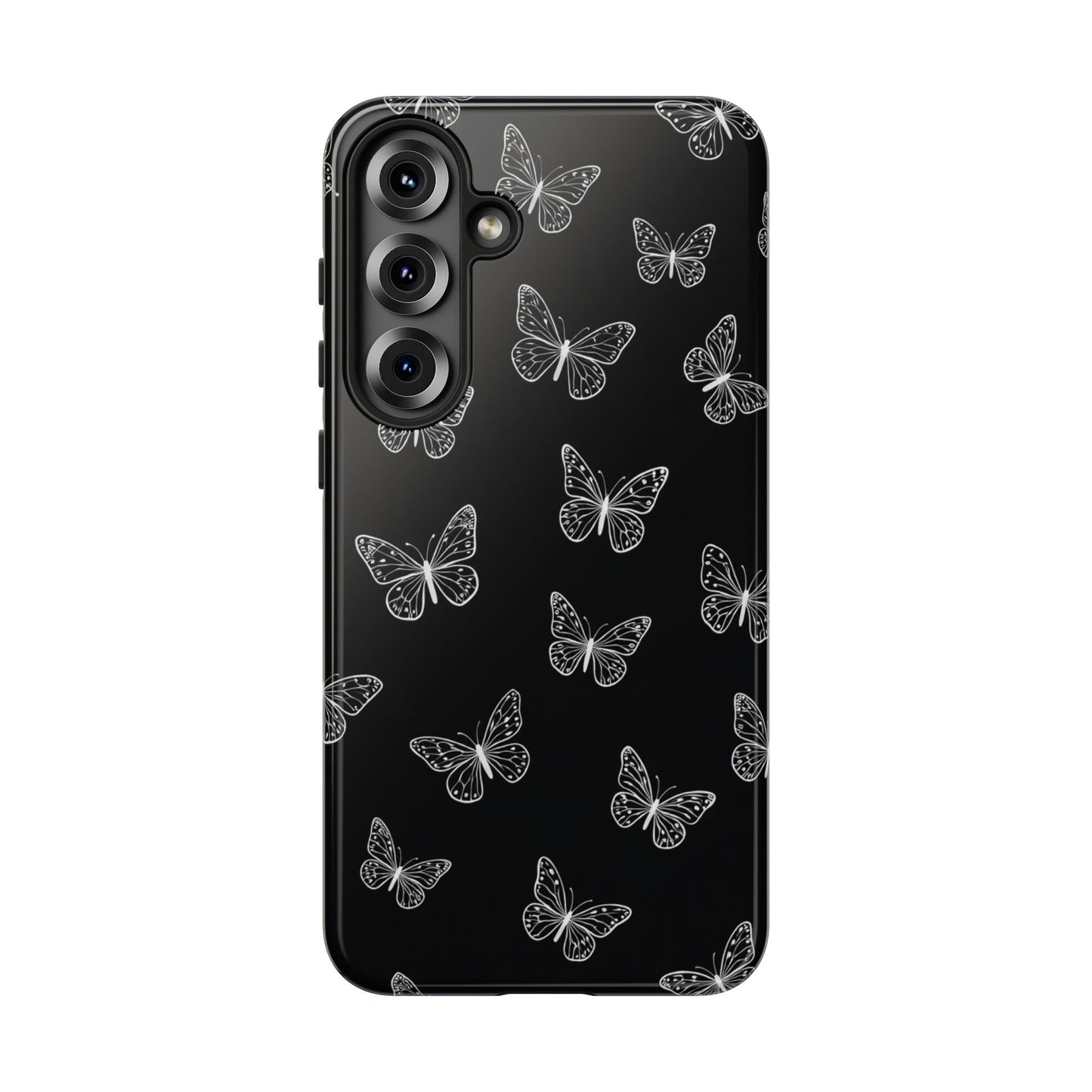 White Butterfly Pattern Phone Case – Dark Aesthetic Monochrome Tough Cover