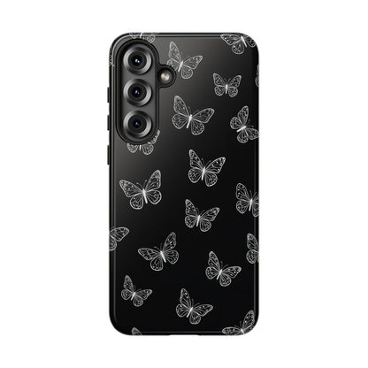 White Butterfly Pattern Phone Case – Dark Aesthetic Monochrome Tough Cover