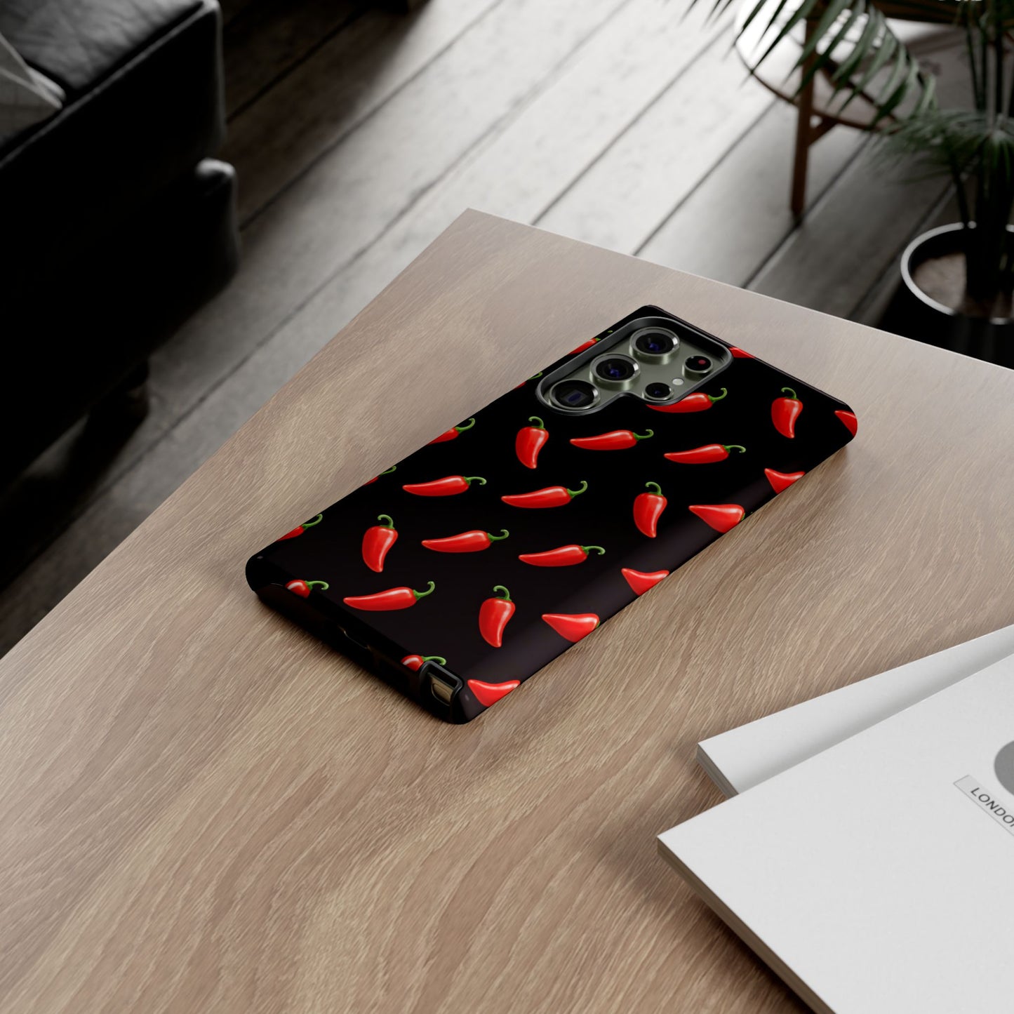 Spicy Chili Pepper Phone Case – Black Cute Hot Pepper Tough Cover for Iphone, Samsung Galaxy and Pixel