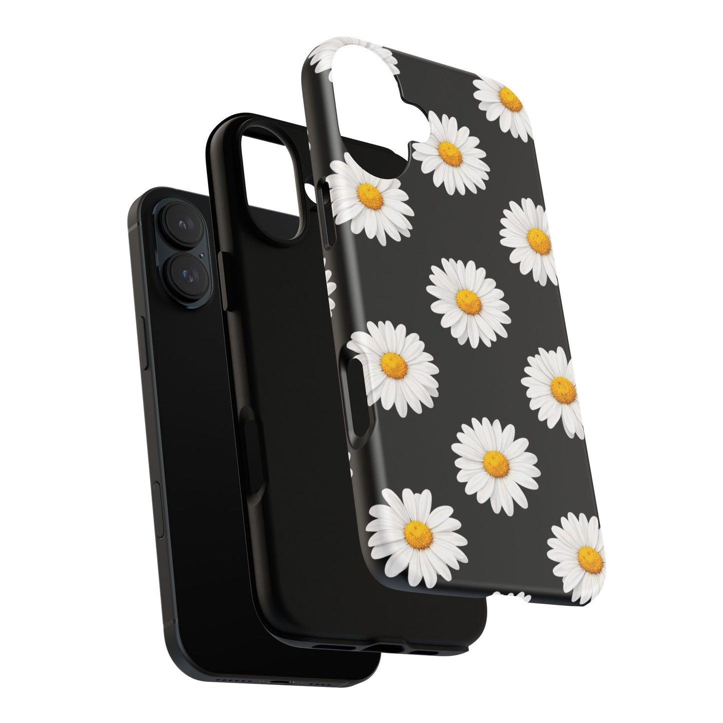 Black Daisy Floral Tough Phone Case – Cute Protective Cover for Iphone, Samsung Galaxy and Pixel